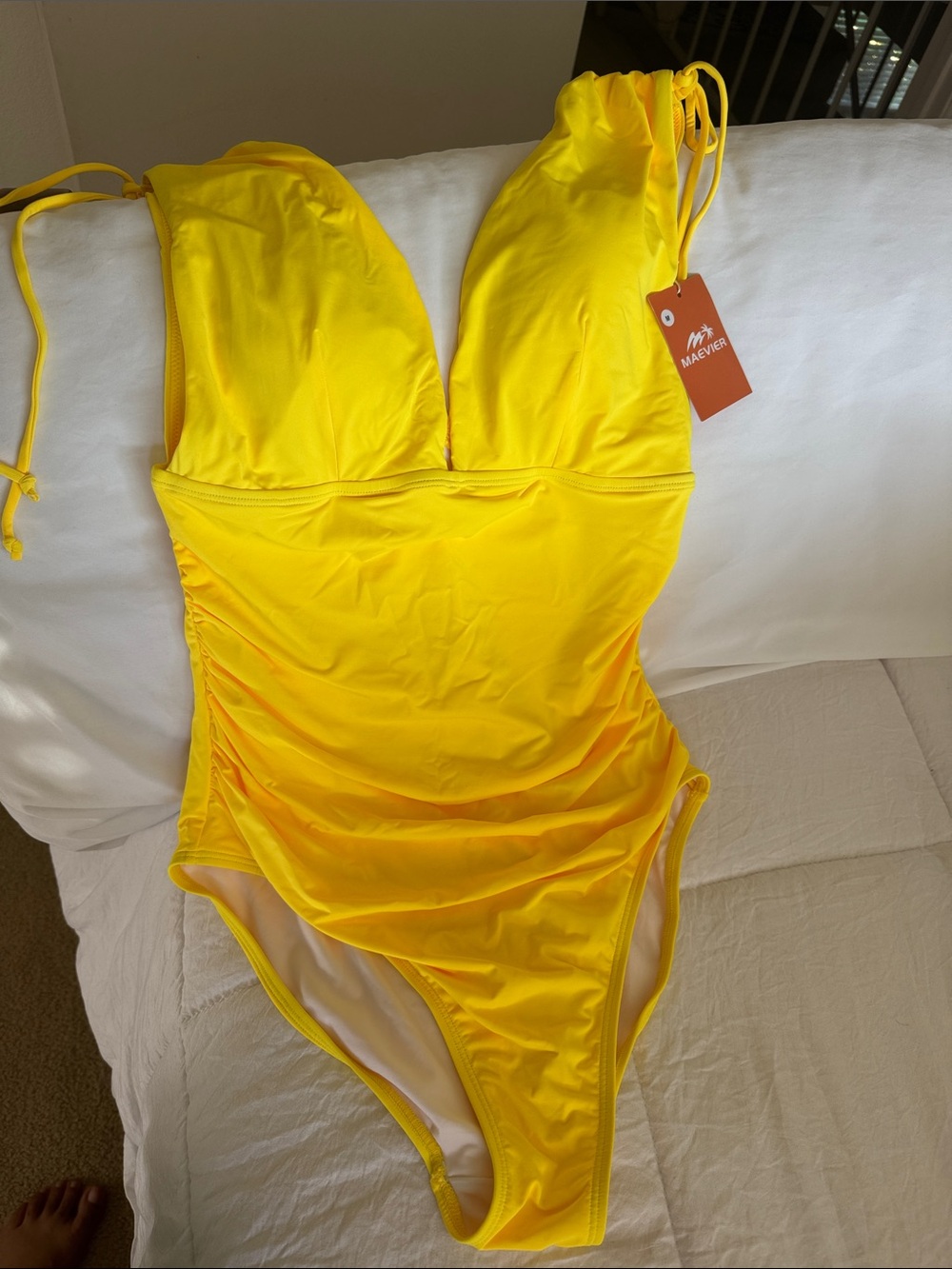 Maevier Bright Yellow One-Piece Swimsuit with Tie Straps